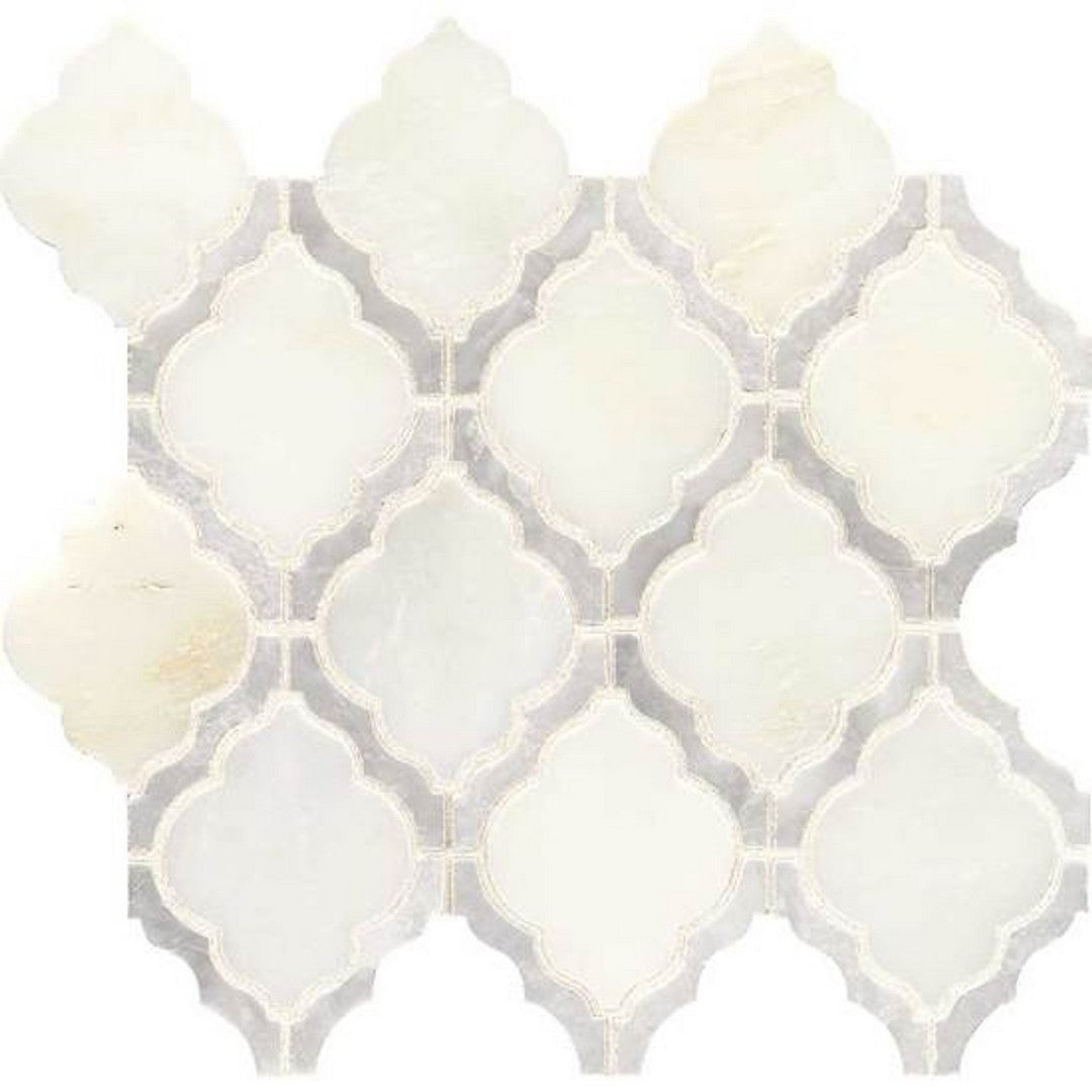 American Olean Candora 12" x 12" Polished Natural Stone Mini Arabesque Mosaic, Vestal White Blend, 11.63" x 12"