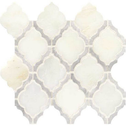 American Olean Candora 12" x 12" Polished Natural Stone Mini Arabesque Mosaic, Vestal White Blend, 11.63" x 12"