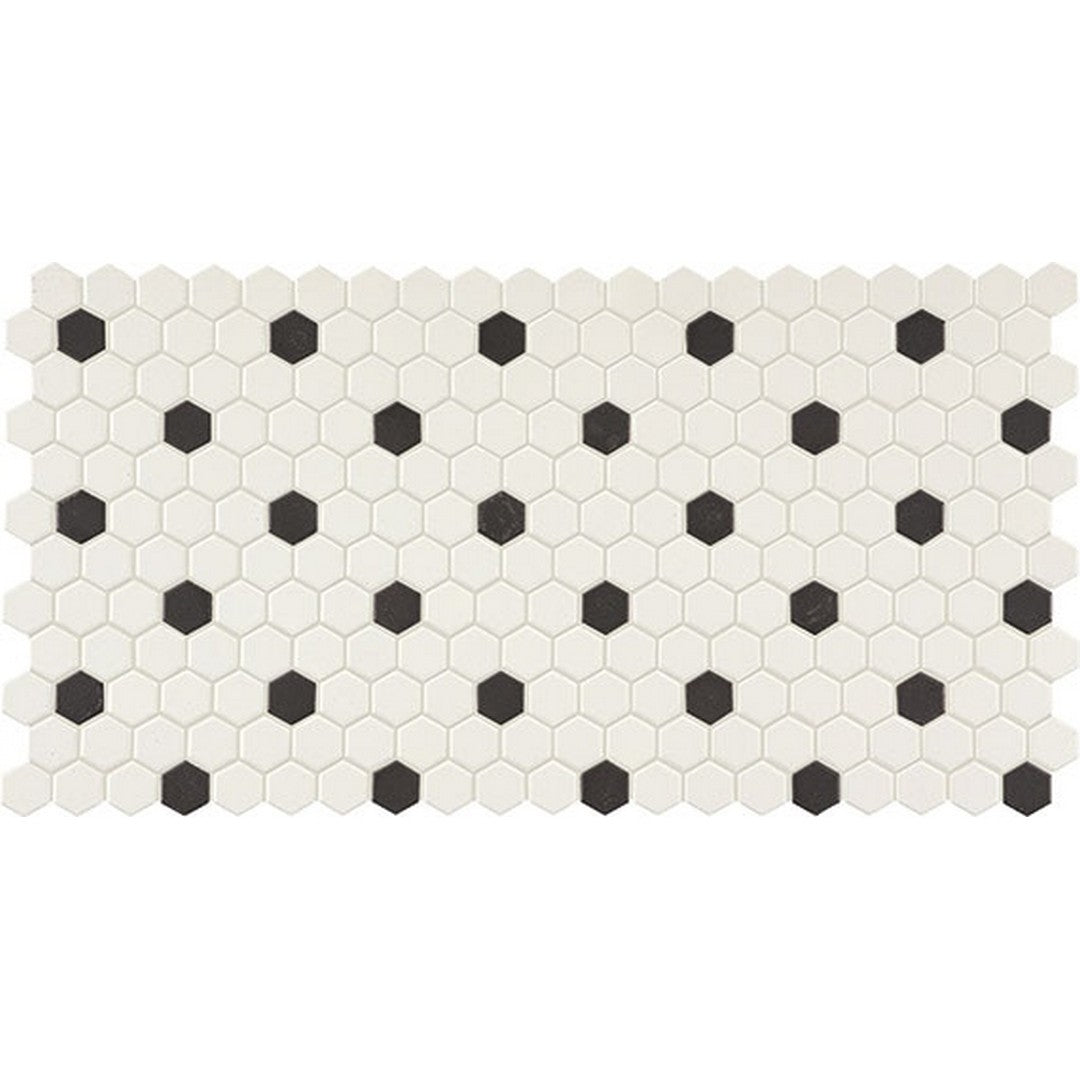 Daltile Keystones 12" x 21" Matte Porcelain 1" Hexagon Mosaic, Arctic White | Black, 12" x 21"