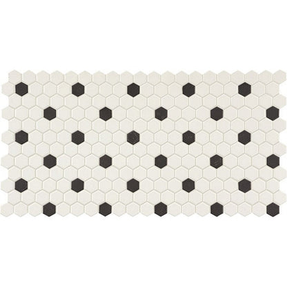 Daltile Keystones 12" x 21" Matte Porcelain 1" Hexagon Mosaic, Arctic White | Black, 12" x 21"