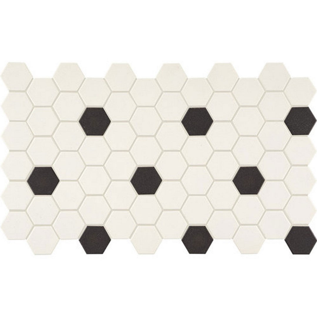 Daltile Keystones 12" x 24" Matte Porcelain 2" Hexagon Mosaic, Arctic White | Black, 12" x 24"