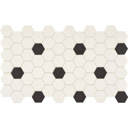 Daltile Keystones 12" x 24" Matte Porcelain 2" Hexagon Mosaic, Arctic White | Black, 12" x 24"
