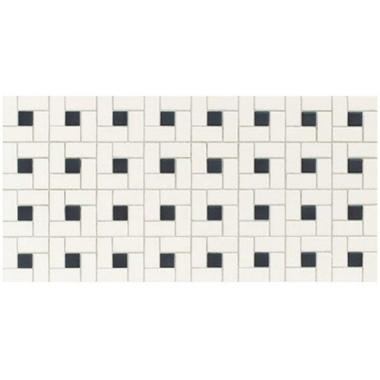 Daltile-Keystones-12-x-24-Matte-Porcelain-2x1-Blends-Black-Dot-Windmill-Mosaic-Arctic-White-|-Black