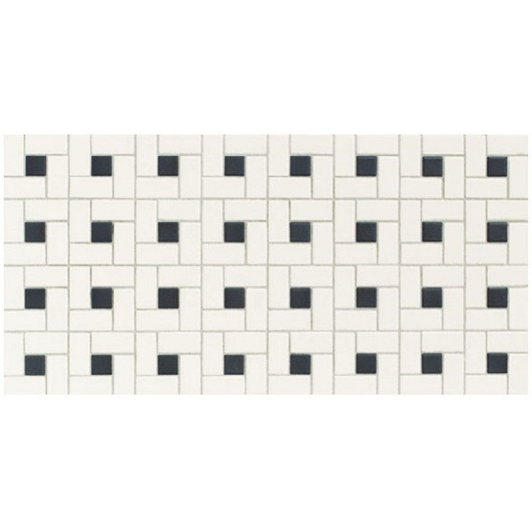 Daltile Keystones 12" x 24" Matte Porcelain 2x1" Blends Black Dot Windmill Mosaic, Arctic White | Black, 12" x 24"