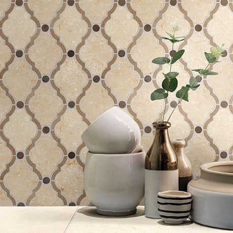 Daltile Decorative Accents 12" x 12" Saw Cut Natural Stone River Pebble Mosaic, Creamy Sand, 12" x 12"