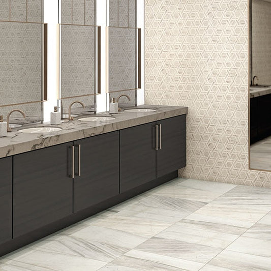 Daltile Stone a la Mod 12" x 14" Polished Natural Stone 2X3" Wedge Mosaic, Contempo White, 12" x 13.75"