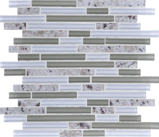 Daltile Granite Radiance 12" x 12" Stone & Glass 5/8" Deco Straight Joint Mosaic, Santa Cecil Blend, 12" x 12"