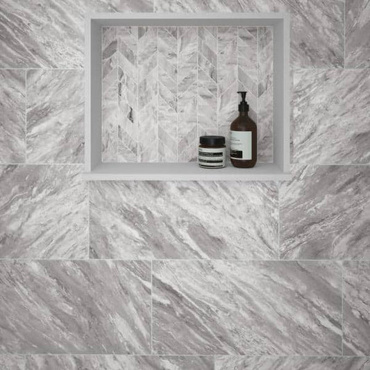 Daltile Marble Attache Lavish 12" x 24" Rectified Matte Porcelain Floor Tile, Pearl Arabesque, 11.62" x 23.37"