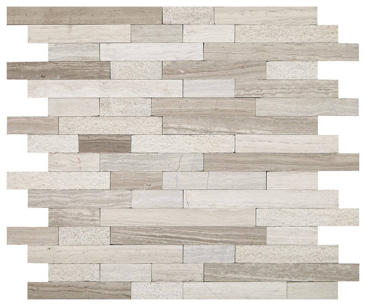 Daltile Minute Mosaix 12" x 12" Natural Stone Random Linear Mosaic, Carrara White, 12" x 12"