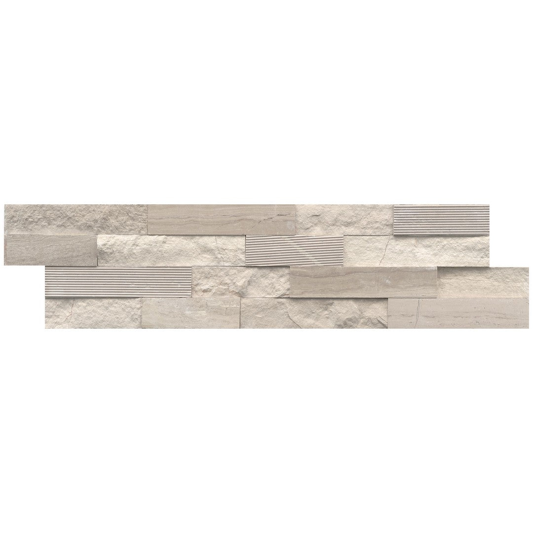 Emser Structure 6" x 24" Splitface Limestone 3D Ledger, Cream, 6" x 24"