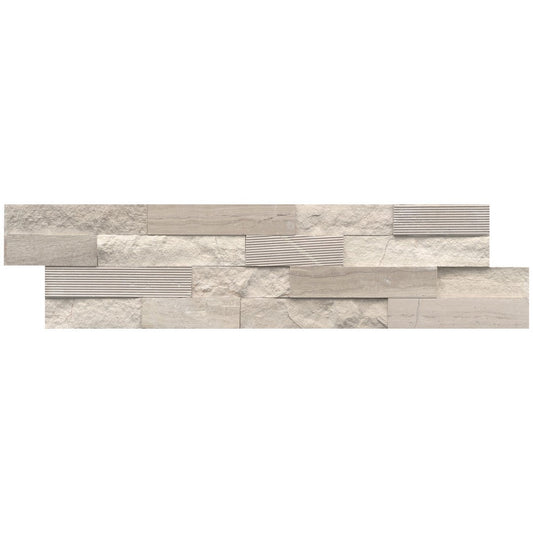 Emser Structure 6" x 24" Splitface Limestone 3D Ledger, Cream, 6" x 24"