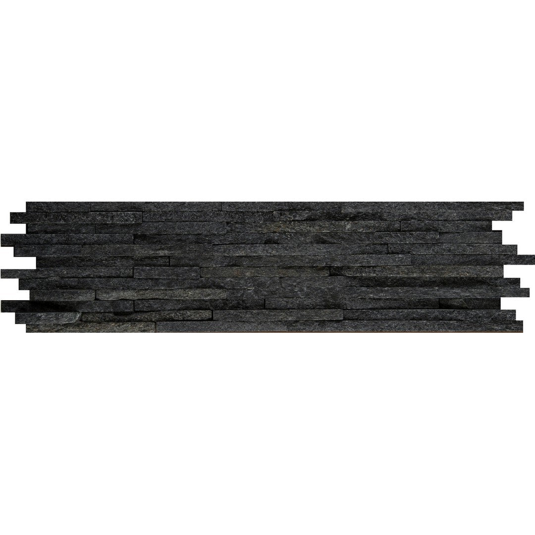 Emser Slate Quartzite & Sandstone 6" x 24" Textured Natural Stone Mini Stacked Tile, Black Quartzite, 6" x 24"