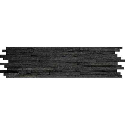 Emser Slate Quartzite & Sandstone 6" x 24" Textured Natural Stone Mini Stacked Tile, Black Quartzite, 6" x 24"