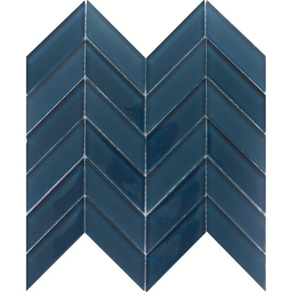 Emser Edge 12" x 12" Glossy Chevron Glass Mosaic, Navy, 11.97" x 12.13"