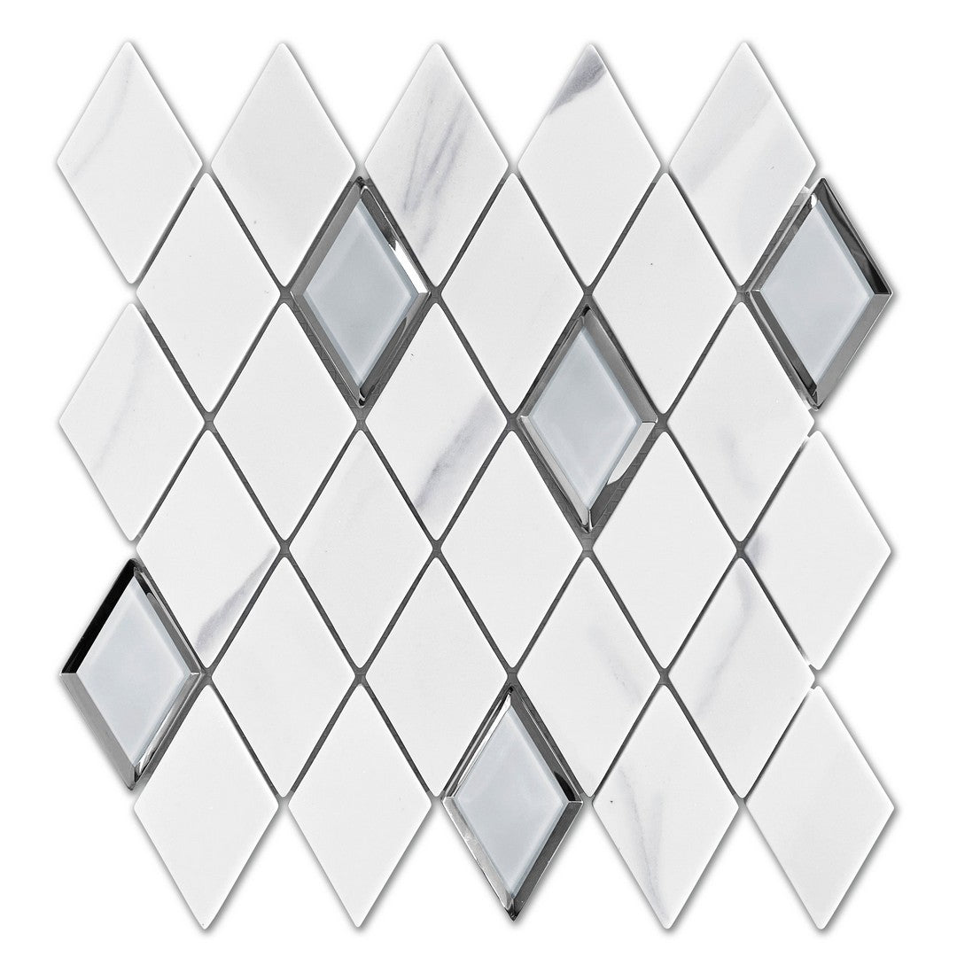 Emser L'Amour 12" x 12" Diamond Glass Mosaic, White, 11.65" x 11.97"
