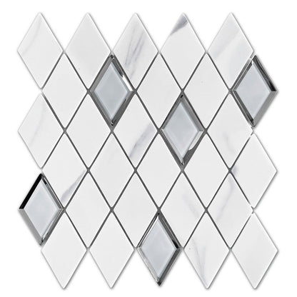 Emser L'Amour 12" x 12" Diamond Glass Mosaic, White, 11.65" x 11.97"