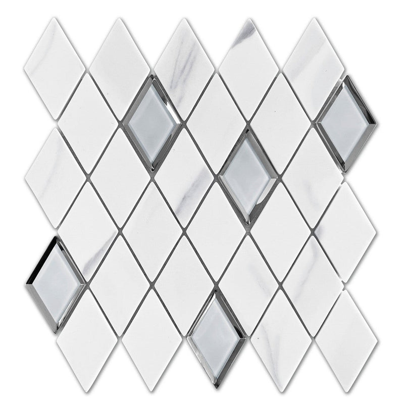 Emser L'Amour 12" x 12" Diamond Glass Mosaic, White, 11.65" x 11.97"
