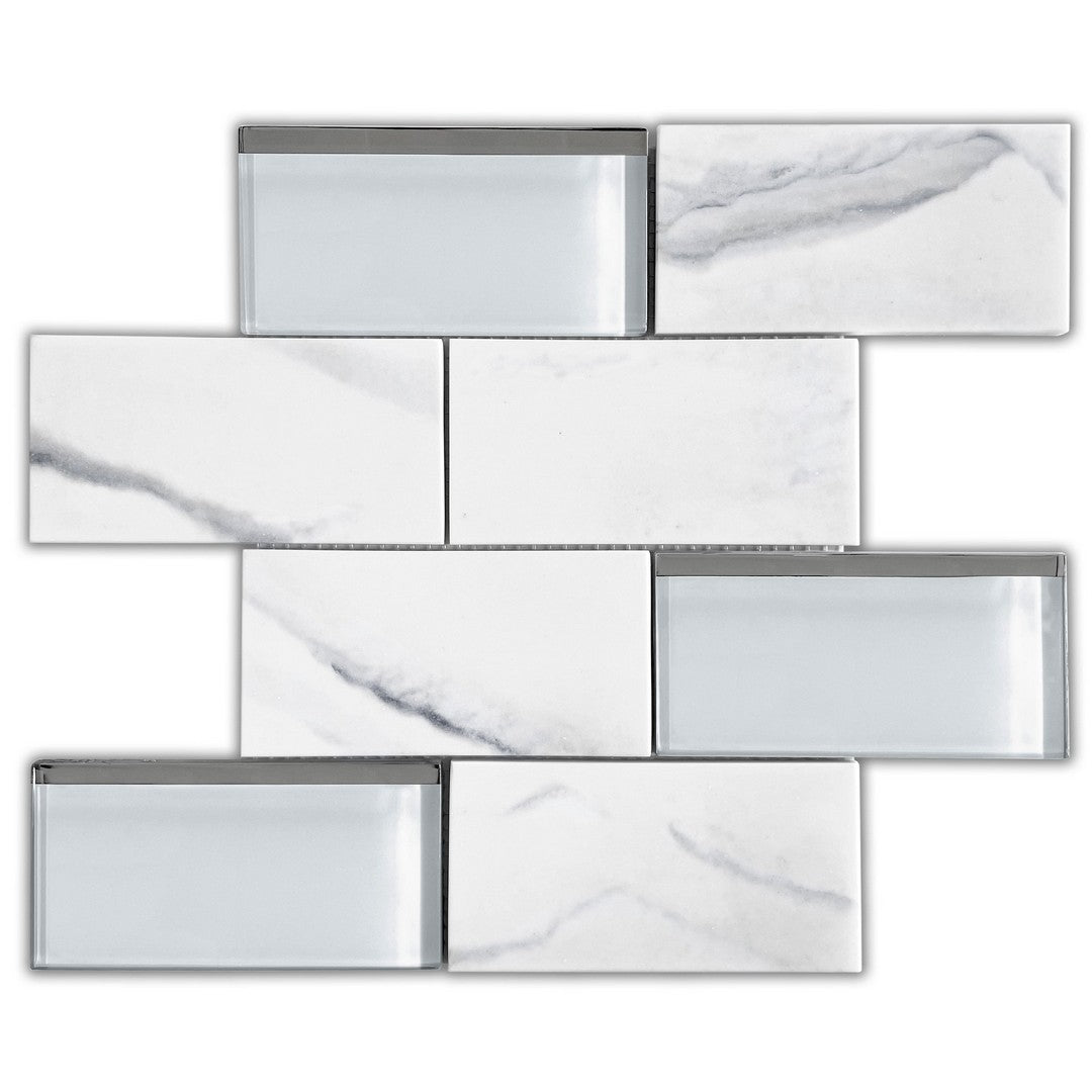 Emser L'Amour 12" x 12" Offset Glass Mosaic, White, 11.73" x 11.73"
