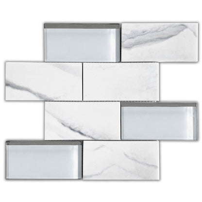 Emser L'Amour 12" x 12" Offset Glass Mosaic, White, 11.73" x 11.73"