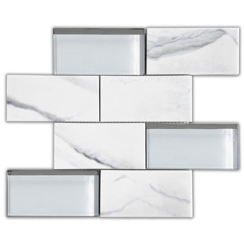 Emser L'Amour 12" x 12" Offset Glass Mosaic, White, 11.73" x 11.73"