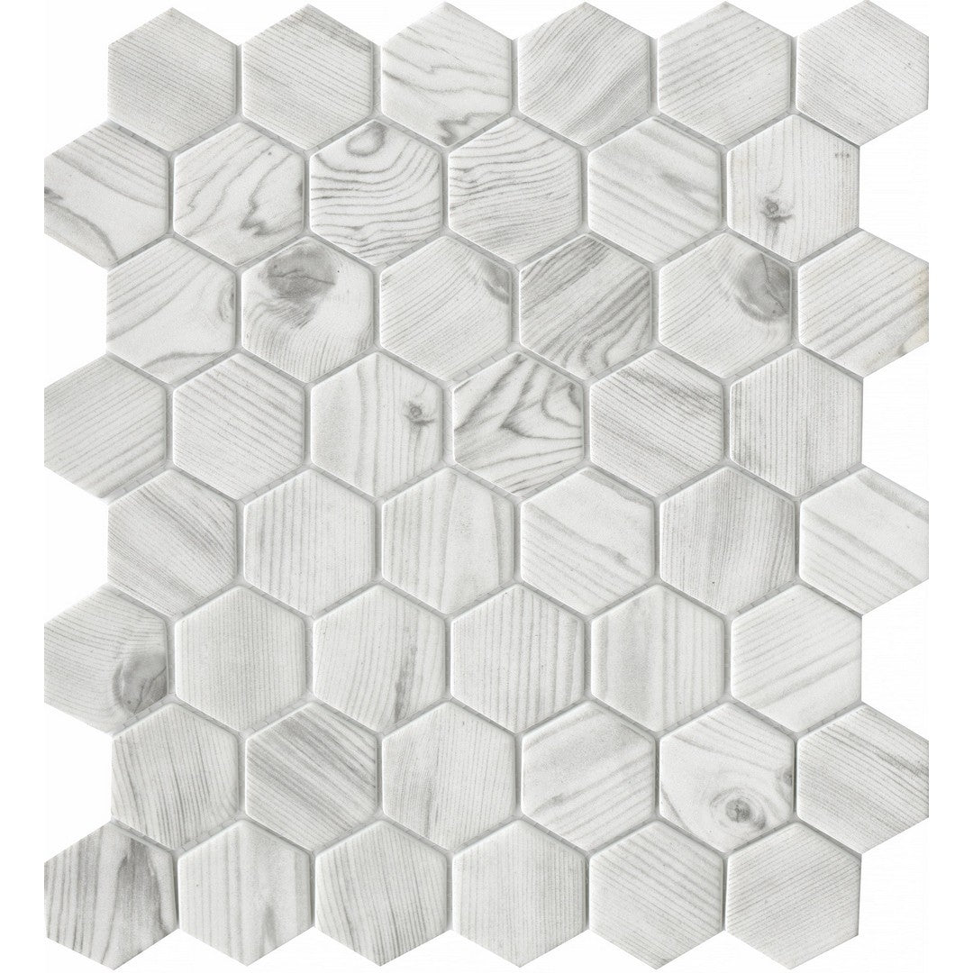 Emser Echo 12" x 14" Matte 2" Hexagon Mix Glass Mosaic, White, 11.81" x 13.57"