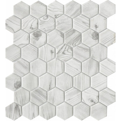 Emser Echo 12" x 14" Matte 2" Hexagon Mix Glass Mosaic, White, 11.81" x 13.57"