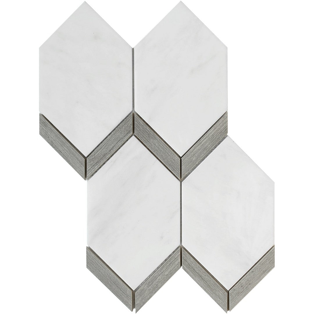 Emser Intrigue 11" x 15" Rectified Polished Picket Stone & Glass Mosaic, Picket Gray, 10.59" x 15.04"