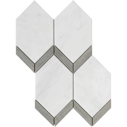 Emser Intrigue 11" x 15" Rectified Polished Picket Stone & Glass Mosaic, Picket Gray, 10.59" x 15.04"