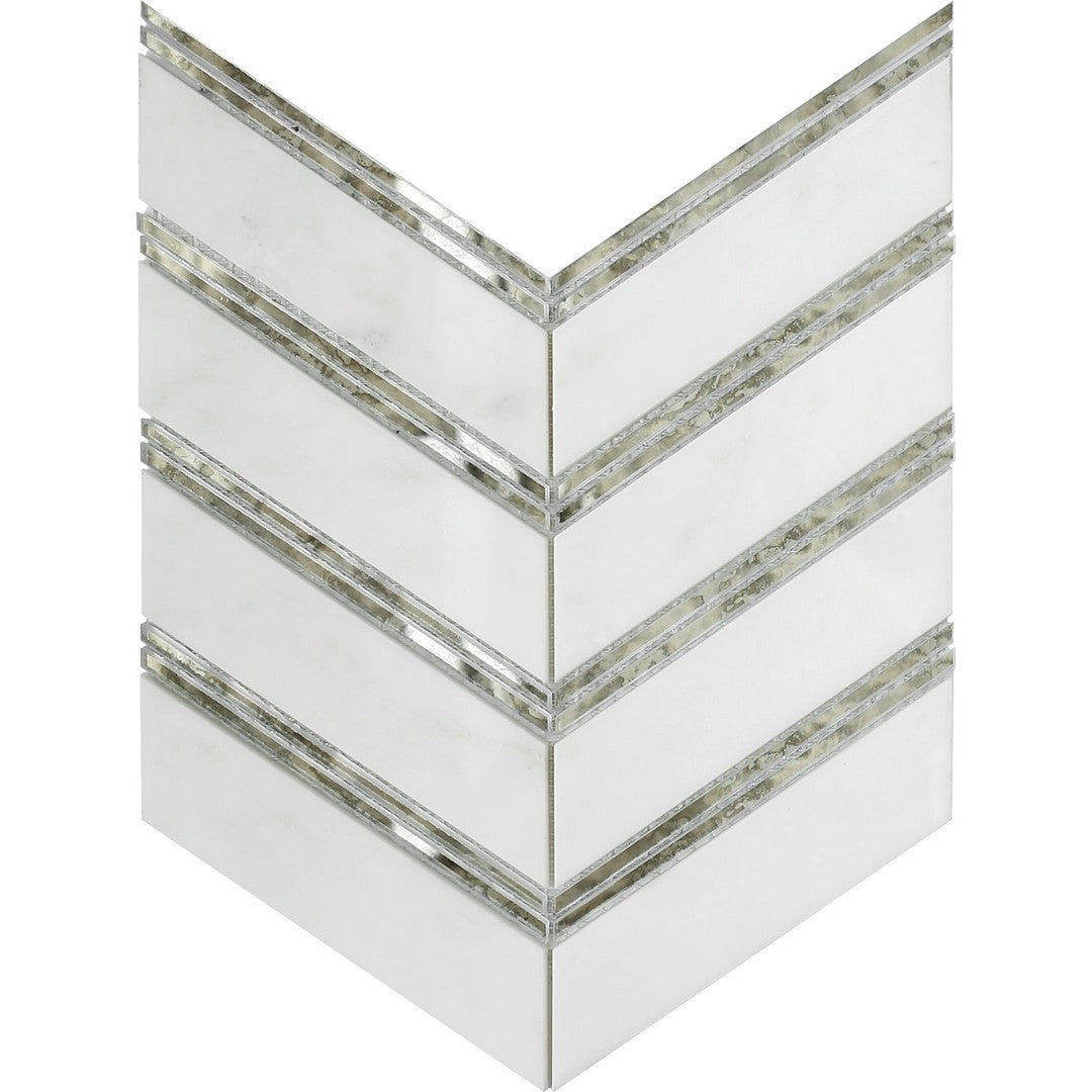 Emser Intrigue 12" x 12" Rectified Polished Chevron Stone & Glass Mosaic, Chevron Mirror, 11.73" x 12.05"