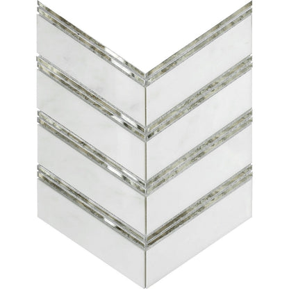 Emser Intrigue 12" x 12" Rectified Polished Chevron Stone & Glass Mosaic, Chevron Mirror, 11.73" x 12.05"