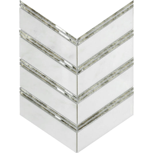 Emser Intrigue 12" x 12" Rectified Polished Chevron Stone & Glass Mosaic, Chevron Mirror, 11.73" x 12.05"