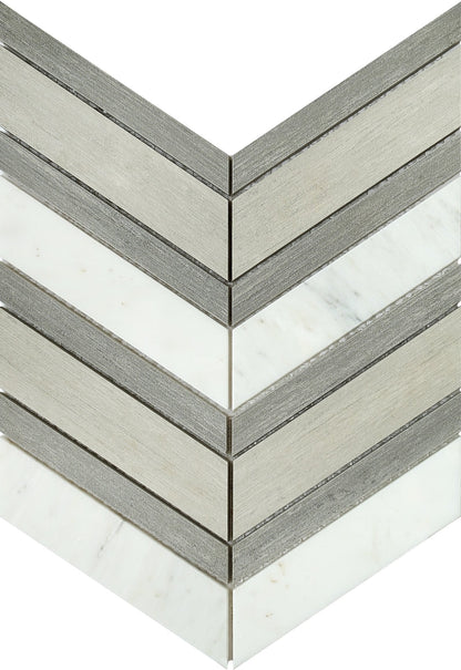 Emser Intrigue 11" x 15" Rectified Polished Picket Stone & Glass Mosaic, Picket Mirror, 10.59" x 15.04"