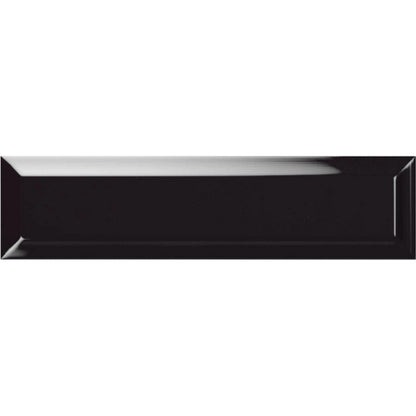 Happy Floors Esenzia 3" x 12" Beveled Glossy Ceramic Brick Wall Tile, Black, 3" x 12"
