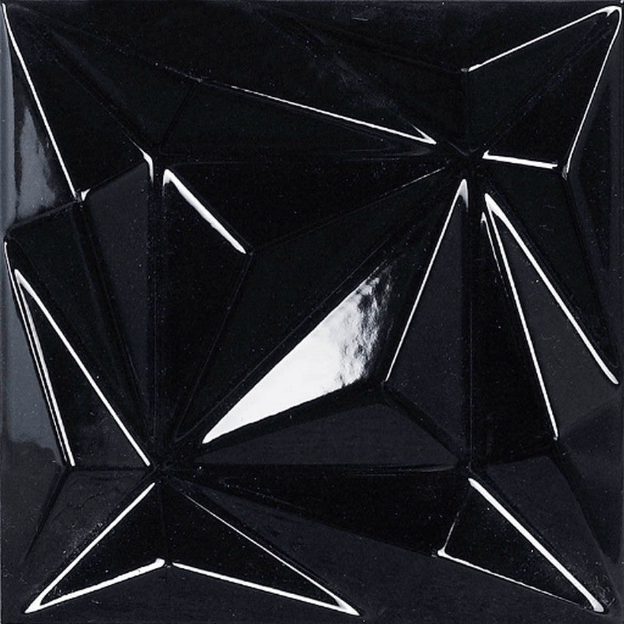 Happy Floors Esenzia 6" x 6" Pressed Glossy Ceramic Deco Wall Tile, Black Deco, 6" x 6"
