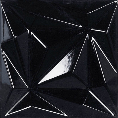 Happy Floors Esenzia 6" x 6" Pressed Glossy Ceramic Deco Wall Tile, Black Deco, 6" x 6"