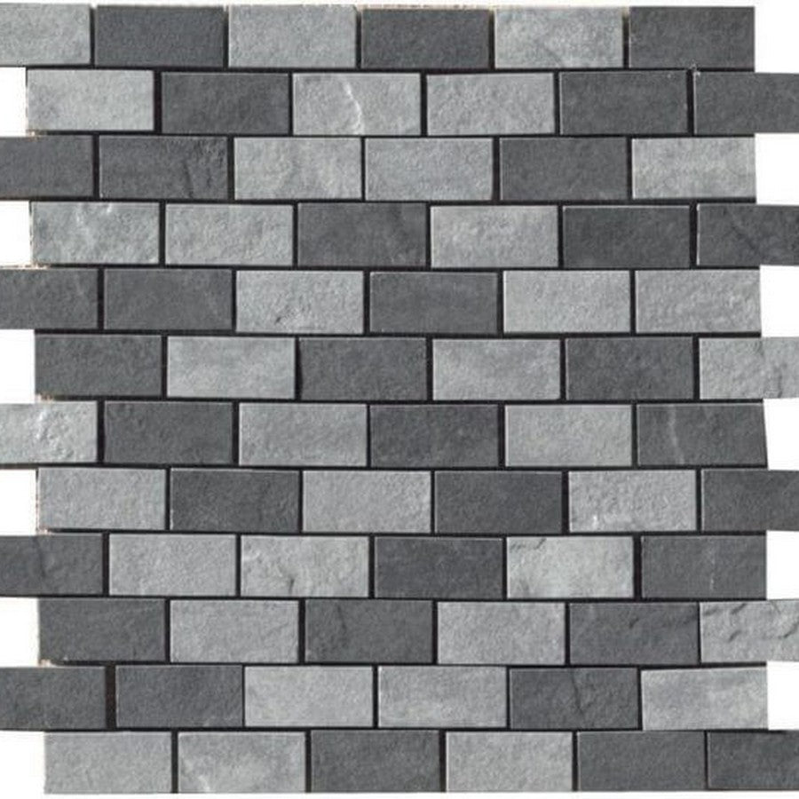 Happy Floors Eternity 12" x 12" Rectified Natural Porcelain 1x2" Mosaic, Black | Grey Mix, 12" x 12"