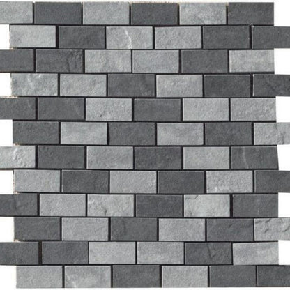 Happy Floors Eternity 12" x 12" Rectified Natural Porcelain 1x2" Mosaic, Black | Grey Mix, 12" x 12"