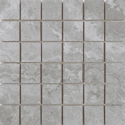Happy Floors Cipriani 12" x 12" Pressed Natural Porcelain 2" Mosaic, Grey, 12" x 12"