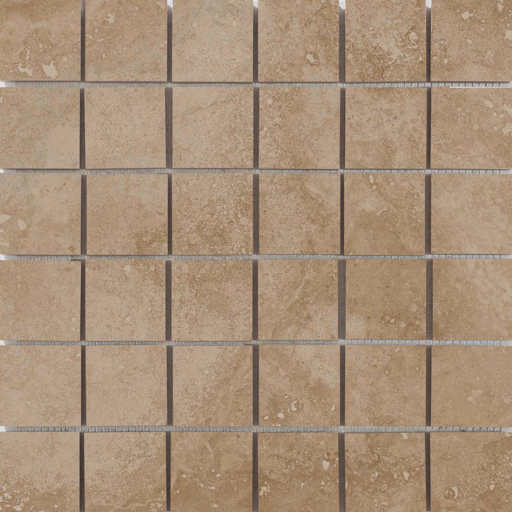 Happy Floors Cipriani 12" x 12" Pressed Natural Porcelain 2" Mosaic, Noce, 12" x 12"
