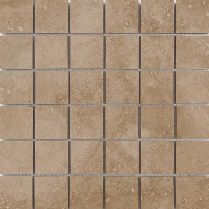 Happy Floors Cipriani 12" x 12" Pressed Natural Porcelain 2" Mosaic, Noce, 12" x 12"