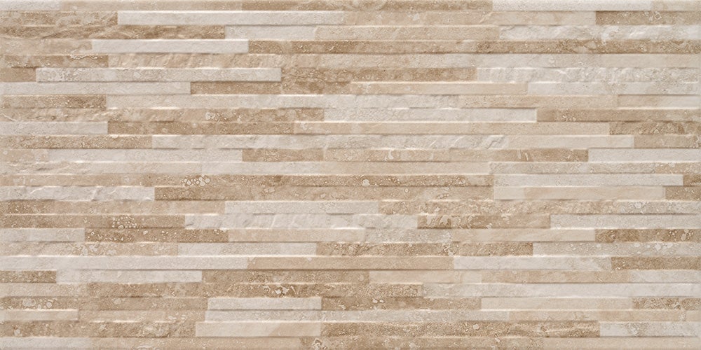 Happy Floors Cipriani 12" x 24" Pressed Natural Porcelain Deco Tile, Almond | Noce, 12" x 24"