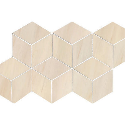 Happy Floors Dolomite 7" x 12" Polished Porcelain 3D Hex Mosaic, Beige, 7" x 12"