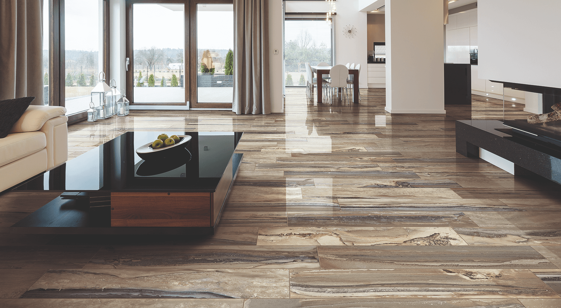 Happy Floors Exotic Stone 12" x 14" Polished Porcelain Hexagon Mosaic, Tundra Polished, 12" x 14"