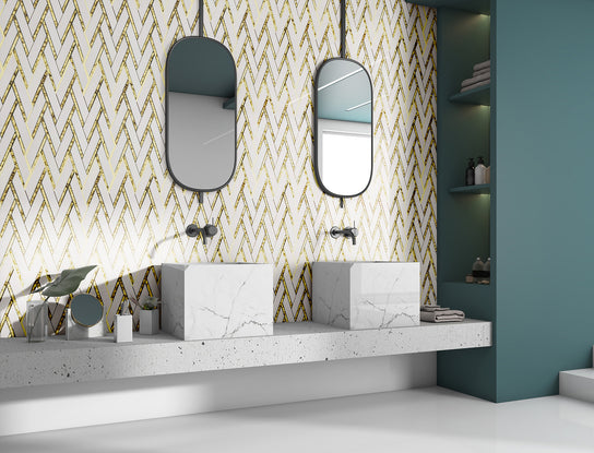 Emser Impulse 14" x 15" Glossy Stone & Glass Mosaic, Cream, 13.98" x 15.16"