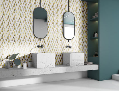 Emser Impulse 14" x 15" Glossy Stone & Glass Mosaic, Cream, 13.98" x 15.16"