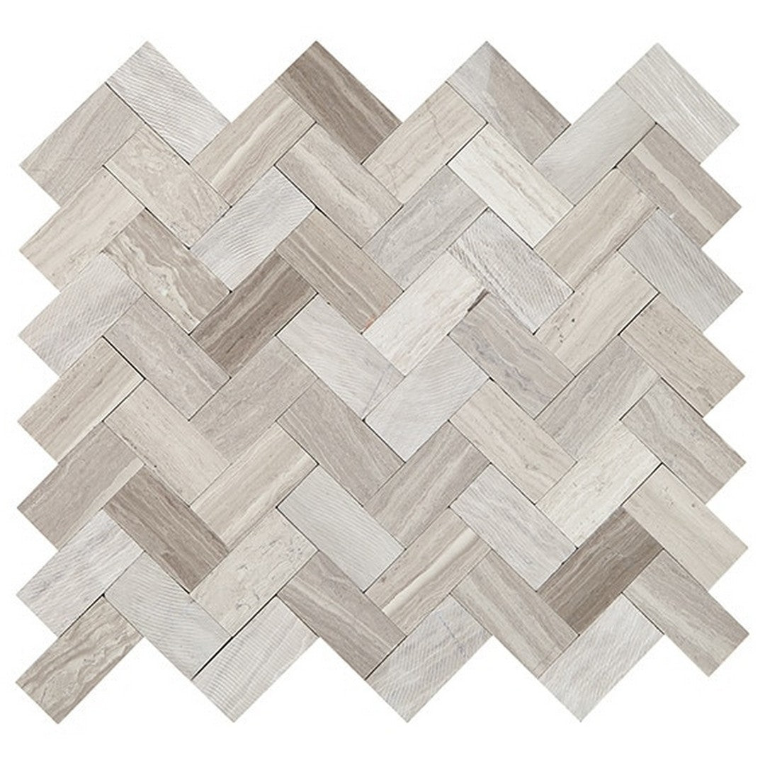 Daltile Minute Mosaix 10" x 11" Natural Stone 1x2" Herringbone Mosaic, Chenille White, 10" x 11"