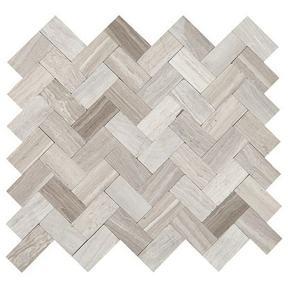 Daltile Minute Mosaix 10" x 11" Natural Stone 1x2" Herringbone Mosaic, Chenille White, 10" x 11"