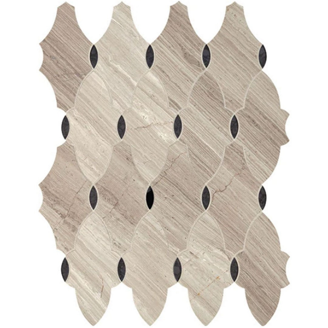 Daltile Lavaliere 10" x 13" Honed Natural Stone Romantique Wall Mosaic, Chenille White | Blk Ant Mirror, 10" x 13"