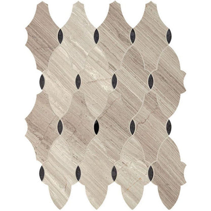 Daltile Lavaliere 10" x 13" Honed Natural Stone Romantique Wall Mosaic, Chenille White | Blk Ant Mirror, 10" x 13"