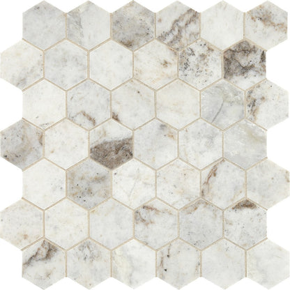 Marazzi Presario 12" x 12" Honed 2" Hexagon Natural Stone Mosaic, Lumen White, 11.75" x 11.75"